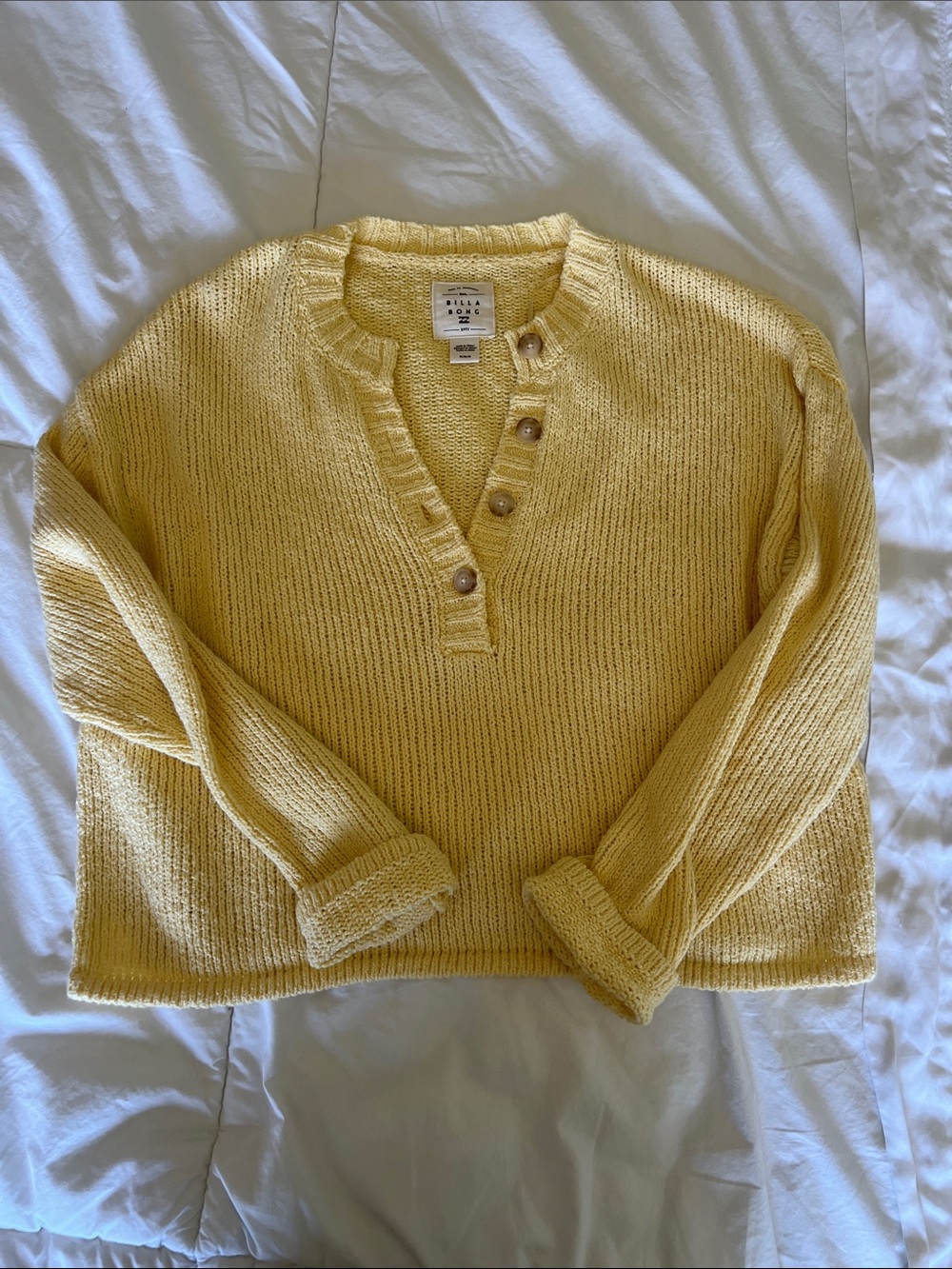Billabong Sunlit Yellow V-Neck Henley Sweater